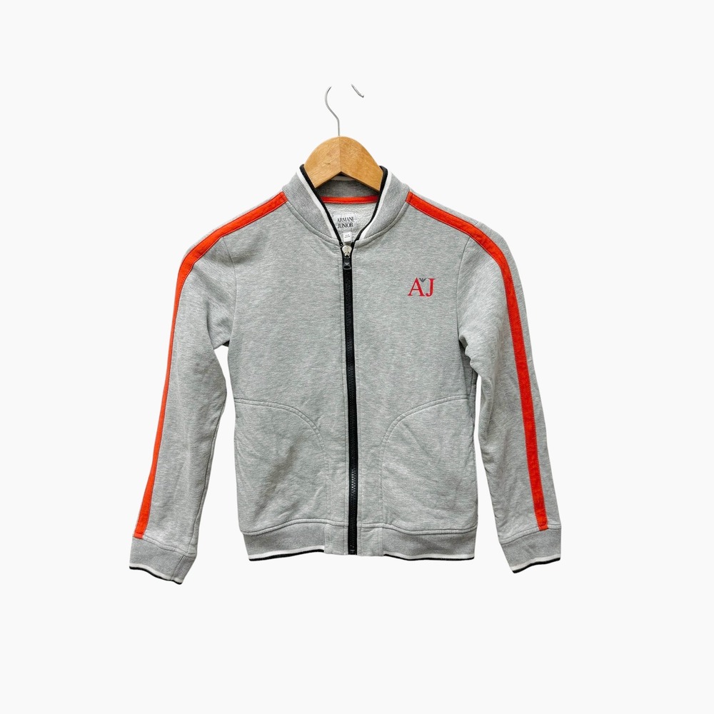 Armani Junior Boys Grey Zip Up Track Jacket Orange Stripe Logo 10A 142cm
